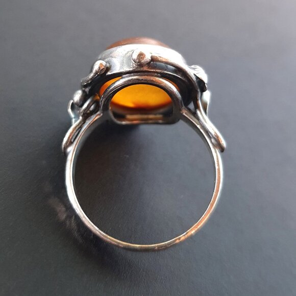 One of a Kind Antique Art Nouveau Baltic Amber Sterling Silver Floral Ring - Picture 8 of 14